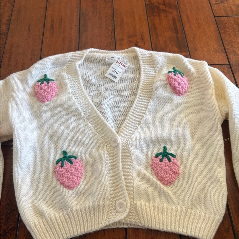 WHITE CARDIGAN W STRAWBERRIES